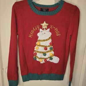 It's Our Time Red and Green Cat Christmas‎ Sweater